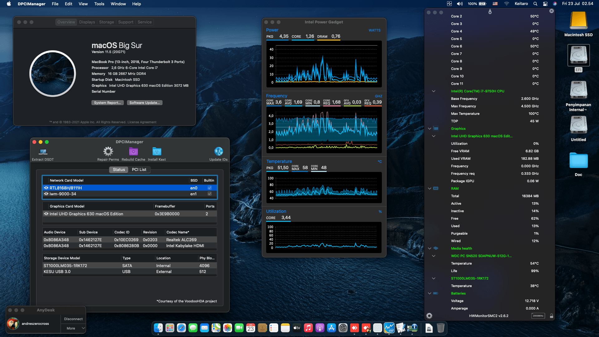 Success Hackintosh macOS Big Sur 11.5 Build 20G71 in MSI Gaming GF63 Thin 9RCX-673MY